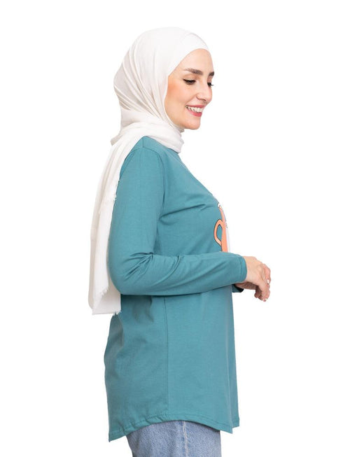 Green Olive Printed Long - Sleeve Design 42 - Khotwh